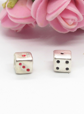 diy足银烤漆骰子路路通红绳手链