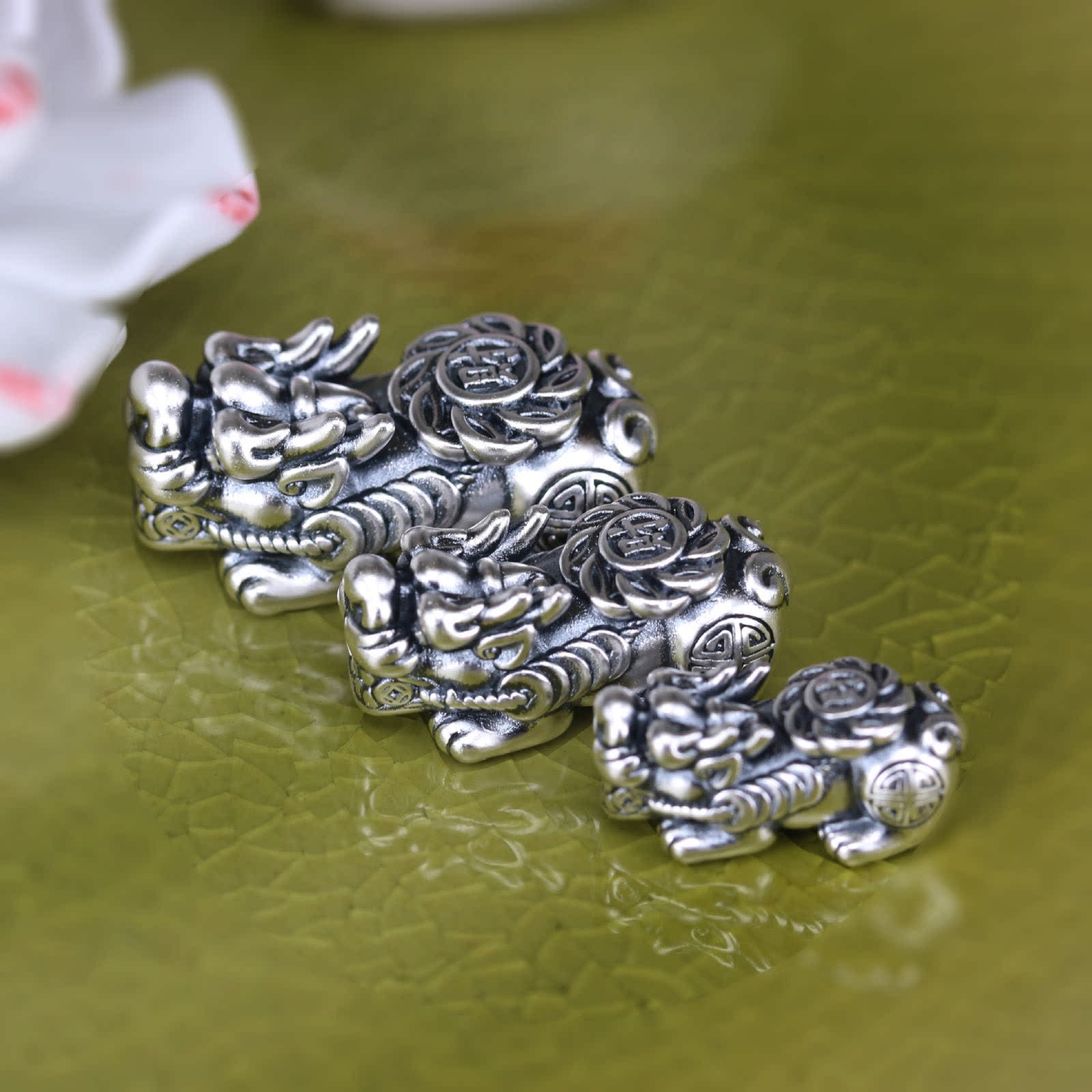 s999纯银做旧复古泰银3d硬银足银八方来财贵气招财貔貅手链男配件