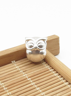 S999纯银3D硬足银复古泰银猫头鹰动物卡通男女款红绳手链手串配件