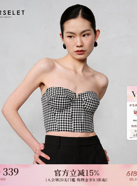 【小胸专属】CORSELET经典千鸟格短款鱼骨胸衣法式束腰上衣抹胸女