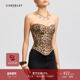 CORSELET 都市猎人豹纹印花涂层鱼骨抹胸秋冬优雅百搭显瘦上衣