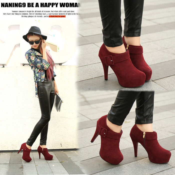 High heels autumn and winter 2016 new fine with rounded boots waterproof platform red wedding shoes bridesmaid women's shoes plus velvet