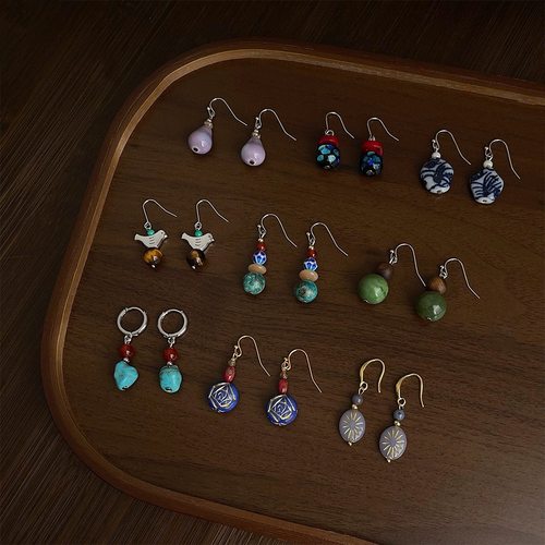 山有木｜新中式天然石耳环小众设计文艺复古民族风陶瓷耳饰