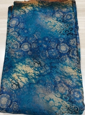 155元/米 全真丝透孔花罗红云纱面料布料 蓝色