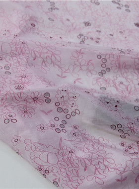 【君君SILK】真丝棉布料面料 粉紫色印花丝绵面料 【甜甜圈圈】