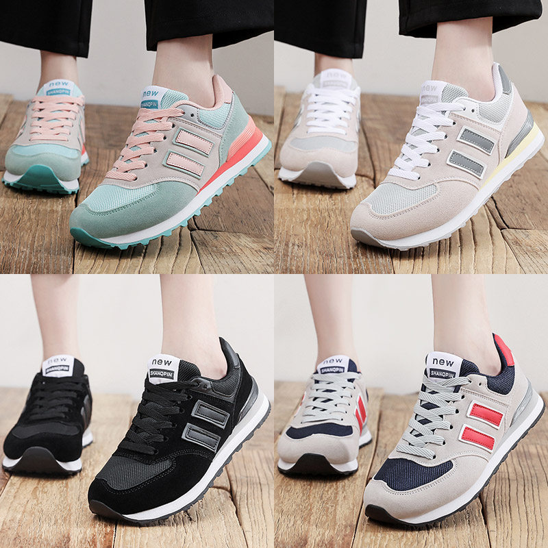 休闲网面平底学生跑步圆头运动鞋