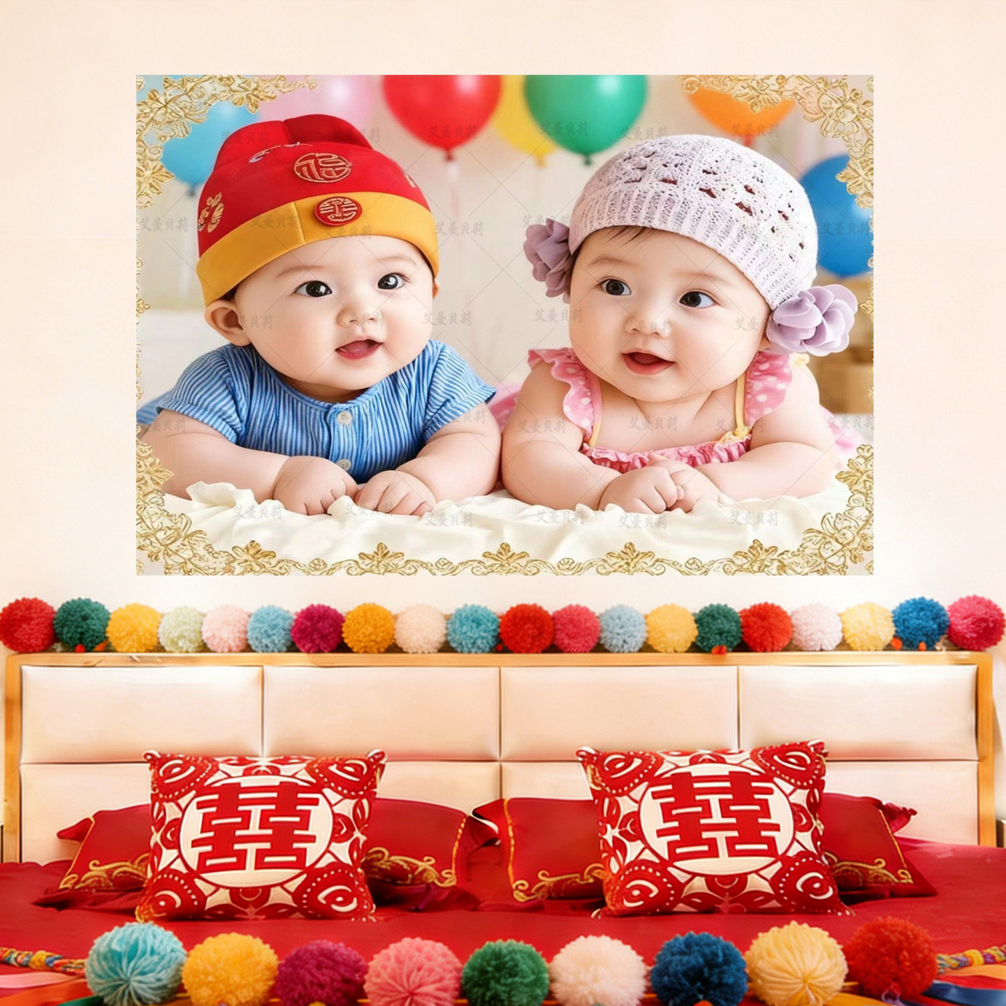 2026年新款可爱宝宝卧室床头高颜值双胞胎男宝宝贴画海报萌娃图片