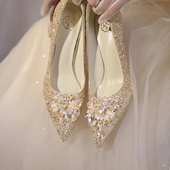 秀禾婚纱两穿2025新款 水晶鞋 新娘鞋 婚鞋 女香槟色高跟鞋 不累脚主婚