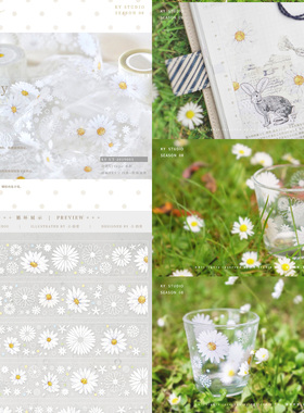 分装 ky文创Daisy小雏菊白墨小清新自己印手帐pet胶带离型纸
