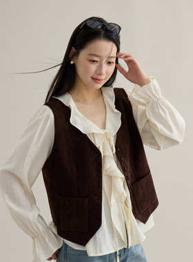 韩版百搭复古V领马甲女外穿时尚2026春季新款无袖叠穿外套N0050D