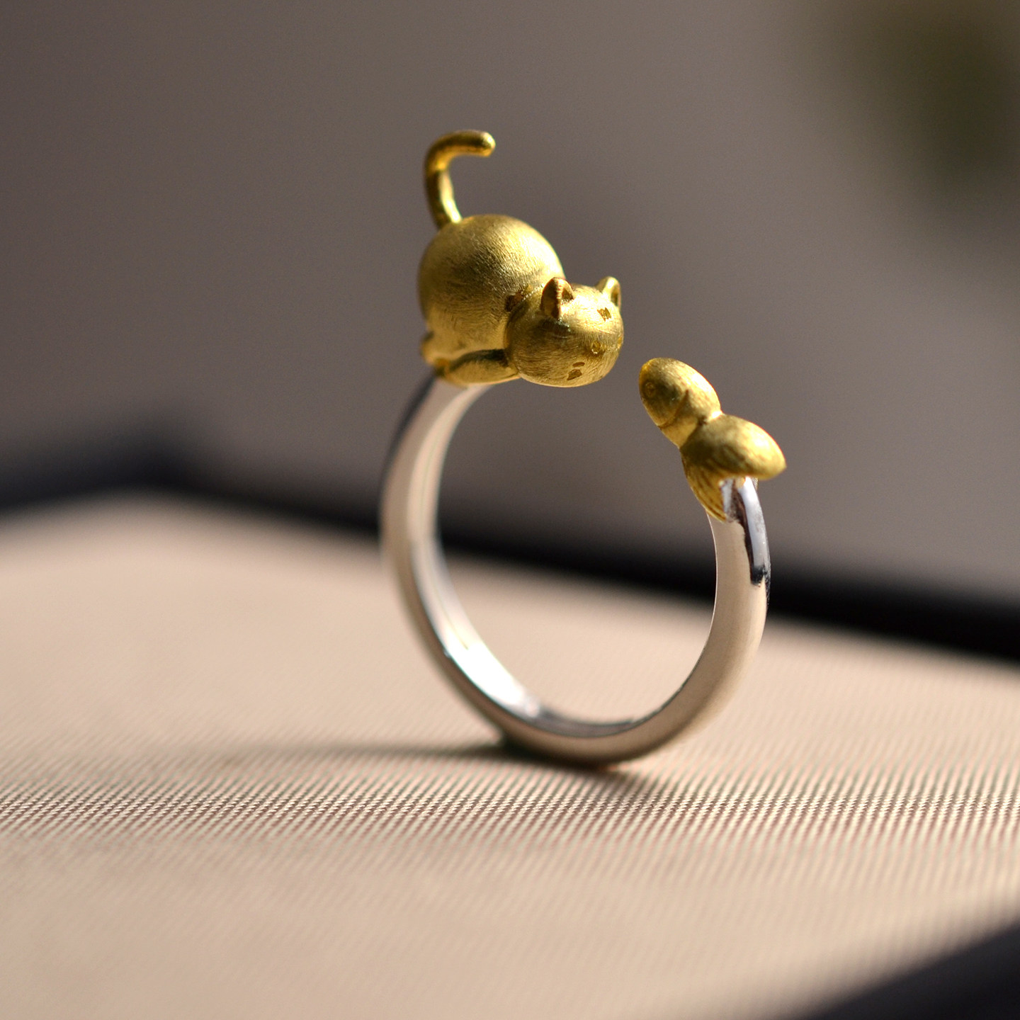 原创925银国风拉丝镀金立体猫鱼相望开口戒指喵语鱼心戒指,饰品/流行首饰/时尚饰品新,戒指/指环,淘宝优惠券,粉丝福利购,淘宝优惠卷