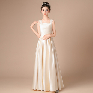 少女大童中学生毕业典礼钢琴独奏小提琴演奏主持人气质长款晚礼服