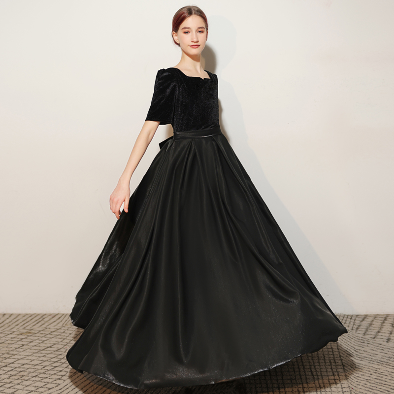 儿童礼服定制黑色丝绒长款公主裙