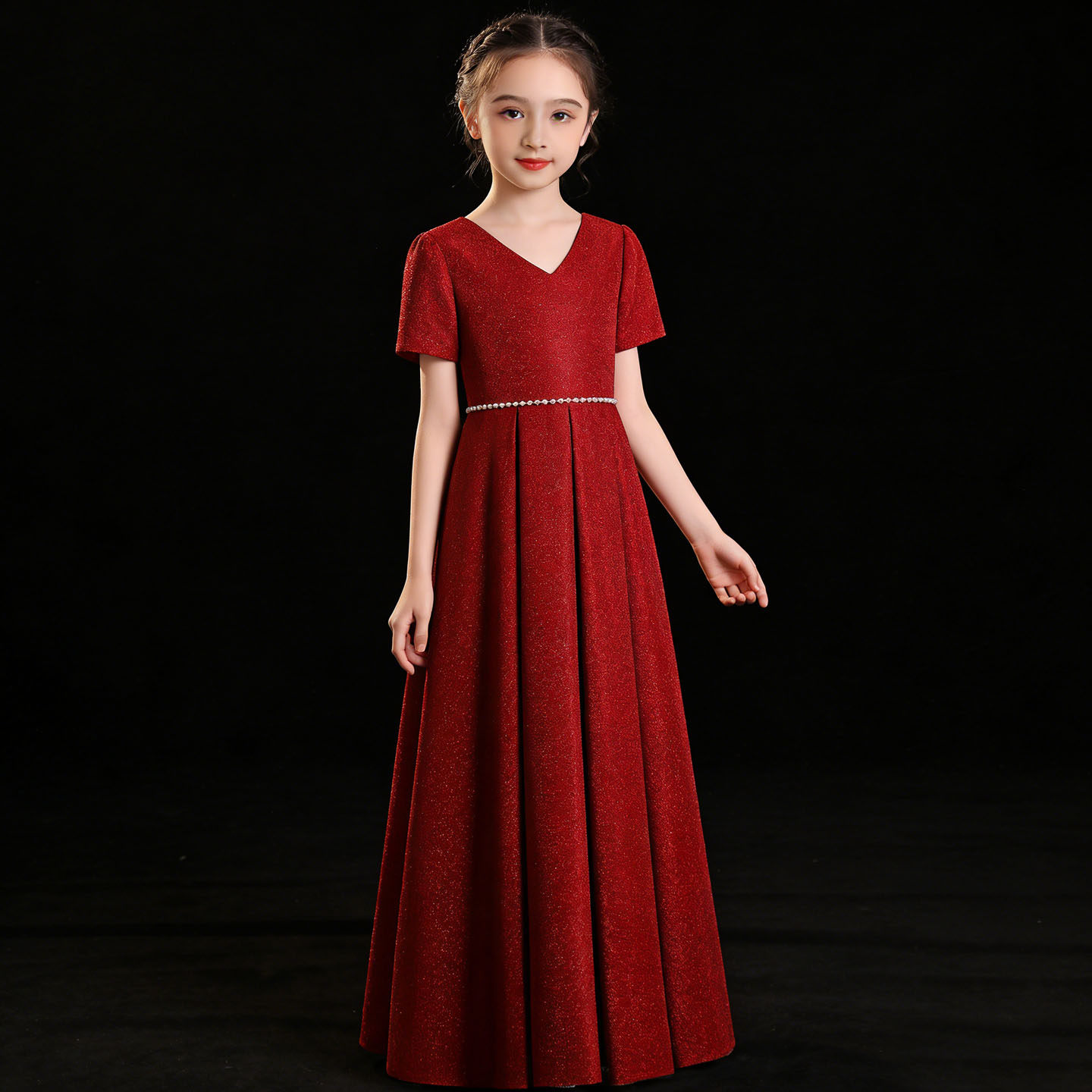 女童高端v领短袖童钢琴演出晚礼服婚礼花童生日主持人摄影公主裙,童装/婴儿装/亲子装,儿童礼服,淘宝优惠券,粉丝福利购,淘宝优惠卷