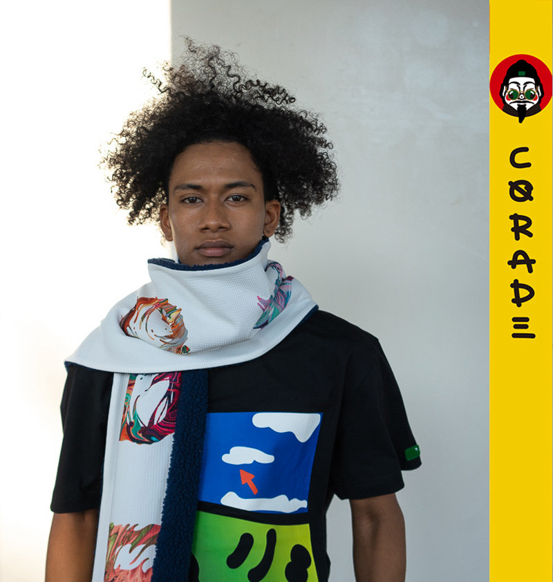 corade宝葫芦 拼接字母围巾 火焰设计感原创潮流情侣青少年小清新