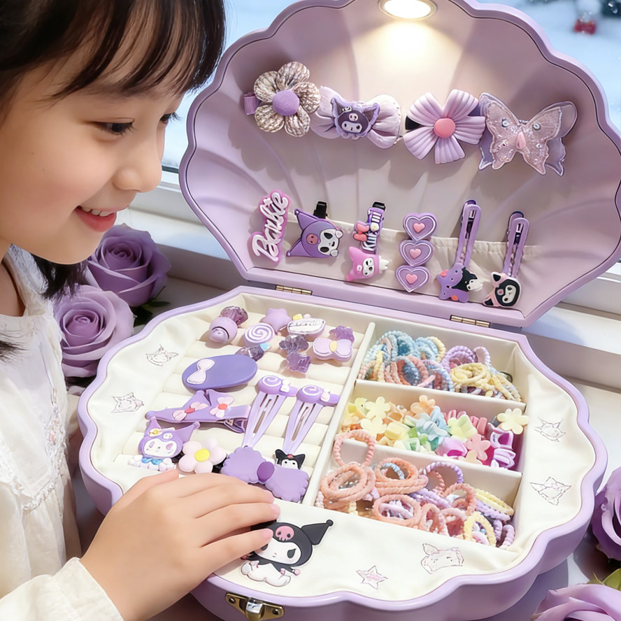 儿童发饰礼盒套装可爱小女孩生日礼物公主发夹头绳女童高端首饰盒