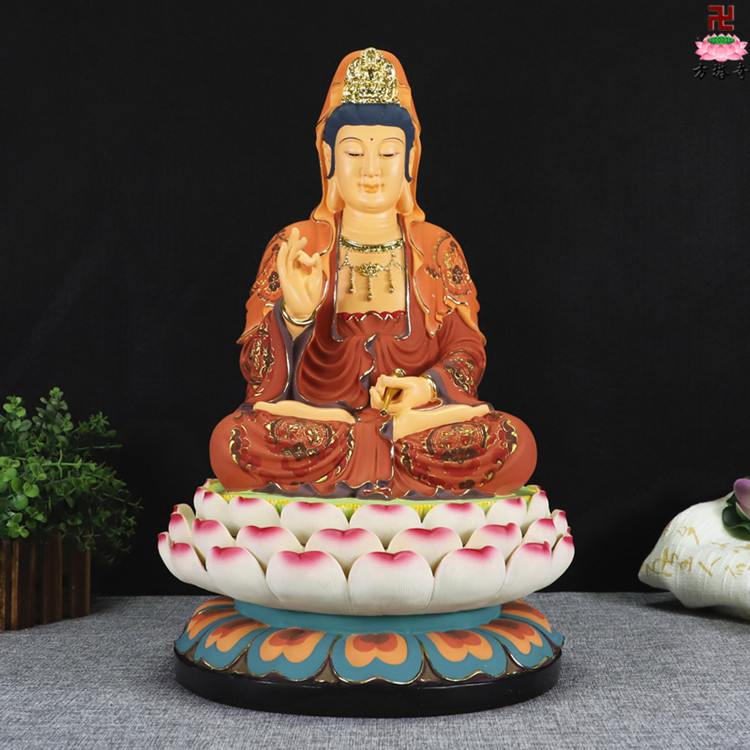 多规格佛堂中式观音古彩坐三层莲花滴水宝瓶观世音菩萨佛像摆件