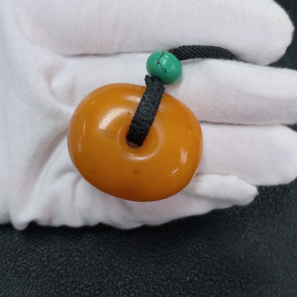 蜜蜡配原矿绿松石墩子饼子吊坠21.5克36MM