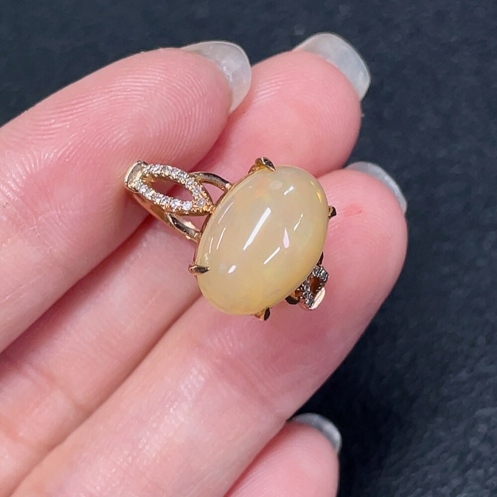 18K金镶嵌欧泊戒指女戒2.4克圈口17MM南非钻
