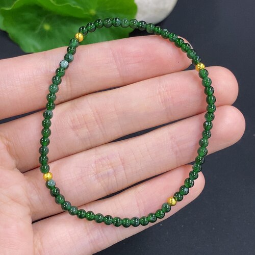 翡翠天然A货满绿3MM圆珠手串一条价格随机发
