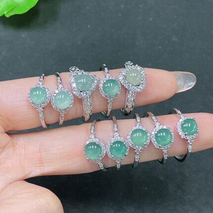 1枚价格随机发！翡翠天然A货冰种危料白铜托戒指女戒