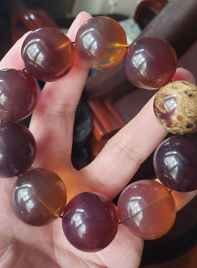 高配缅甸琥珀手串 多宝串圆珠蜜蜡根珀溶洞蜜 74.9克 23.5-24MM