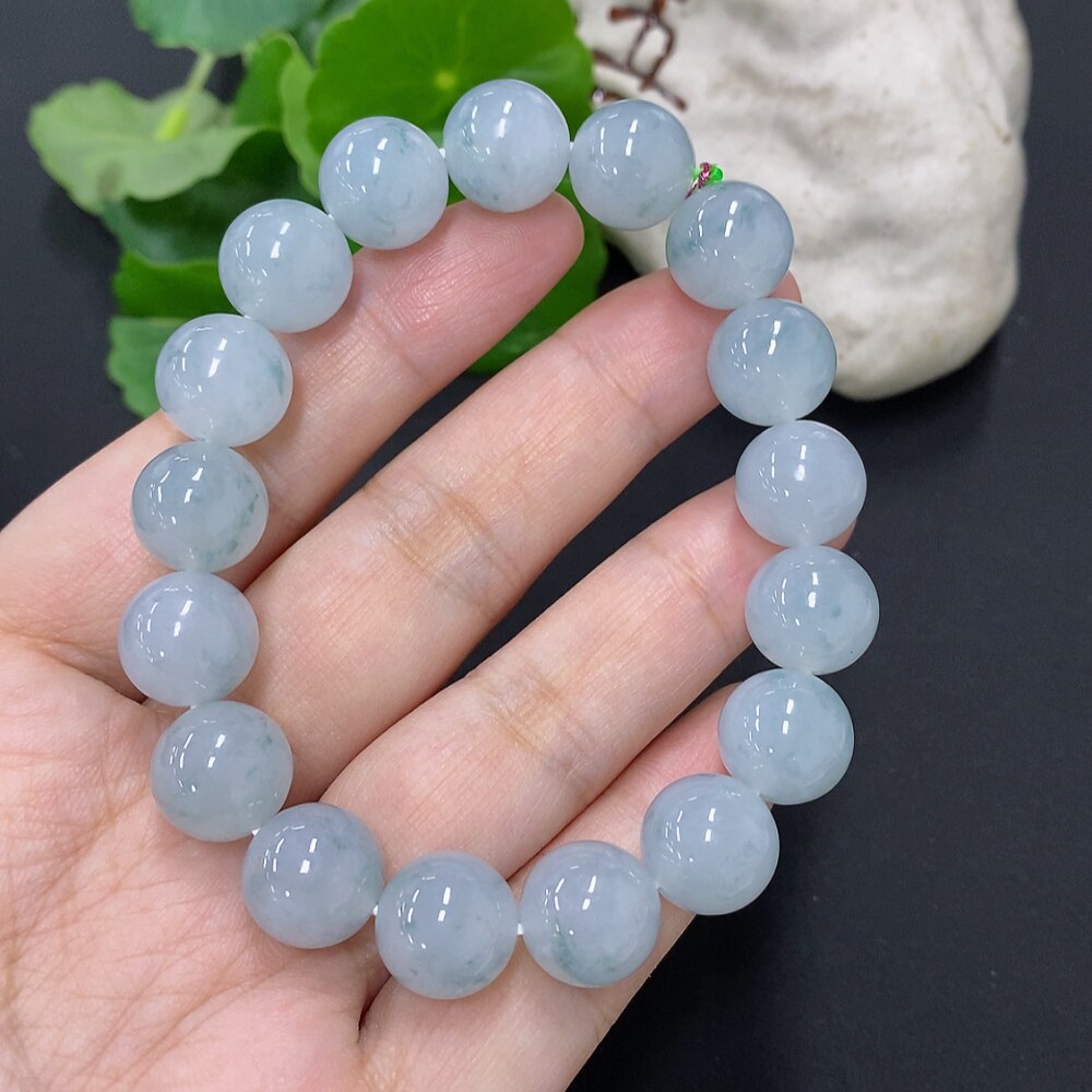 翡翠天然A货圆珠手串11.8MM冰飘花货号550