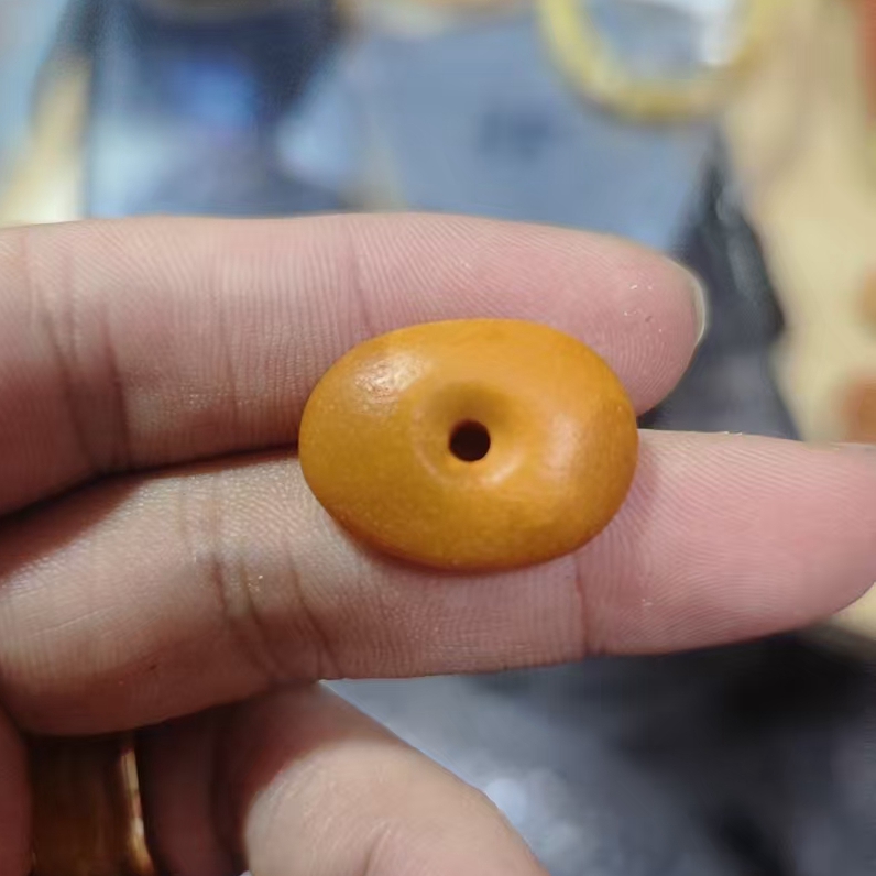 蜜蜡橘皮纹漂亮老蜜蜡造型鼓珠饼子墩子扣子24.5*6.5MM1.7克M2