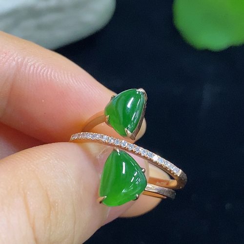 翡翠天然A货18K金镶嵌满绿冰种戒指女戒设计款3.62克内径17.5MM