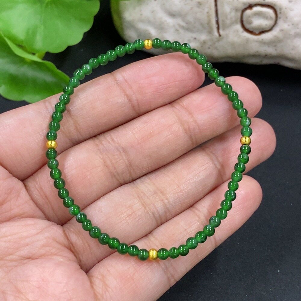 翡翠天然A货满绿3MM圆珠手串缅甸翡翠