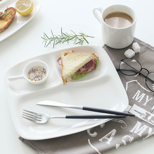 欧式餐具家用分格盘创意陶瓷分隔盘家用分菜盘三格分餐盘早餐碟子