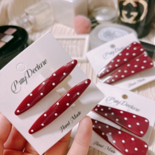 少女心波点碎发夹边夹刘海夹 韩国进口东大门简约樱桃红韩剧同款