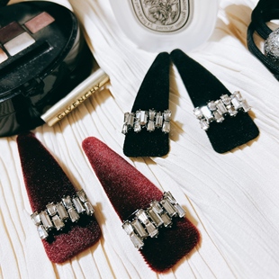 韩国进口东大门丝绒小香风闪现bling发夹边夹刘海夹