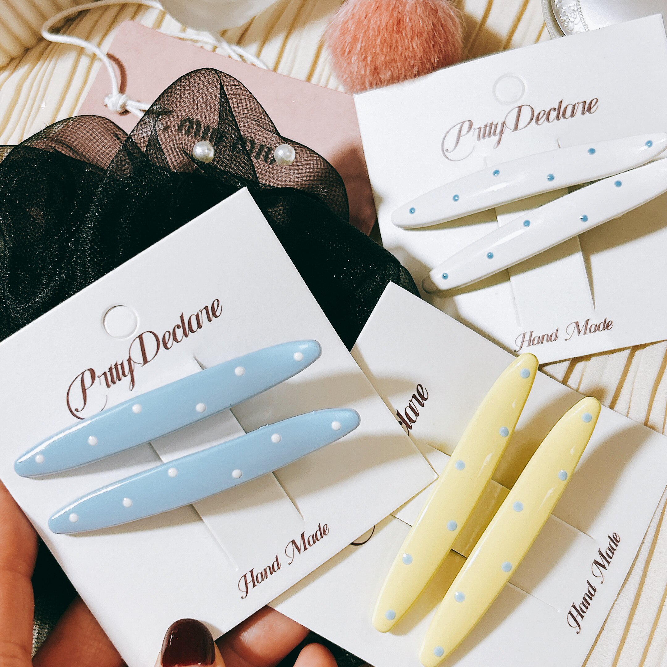 韩国进口东大门少女心波点马卡龙甜美奶油色碎发夹边夹刘海夹