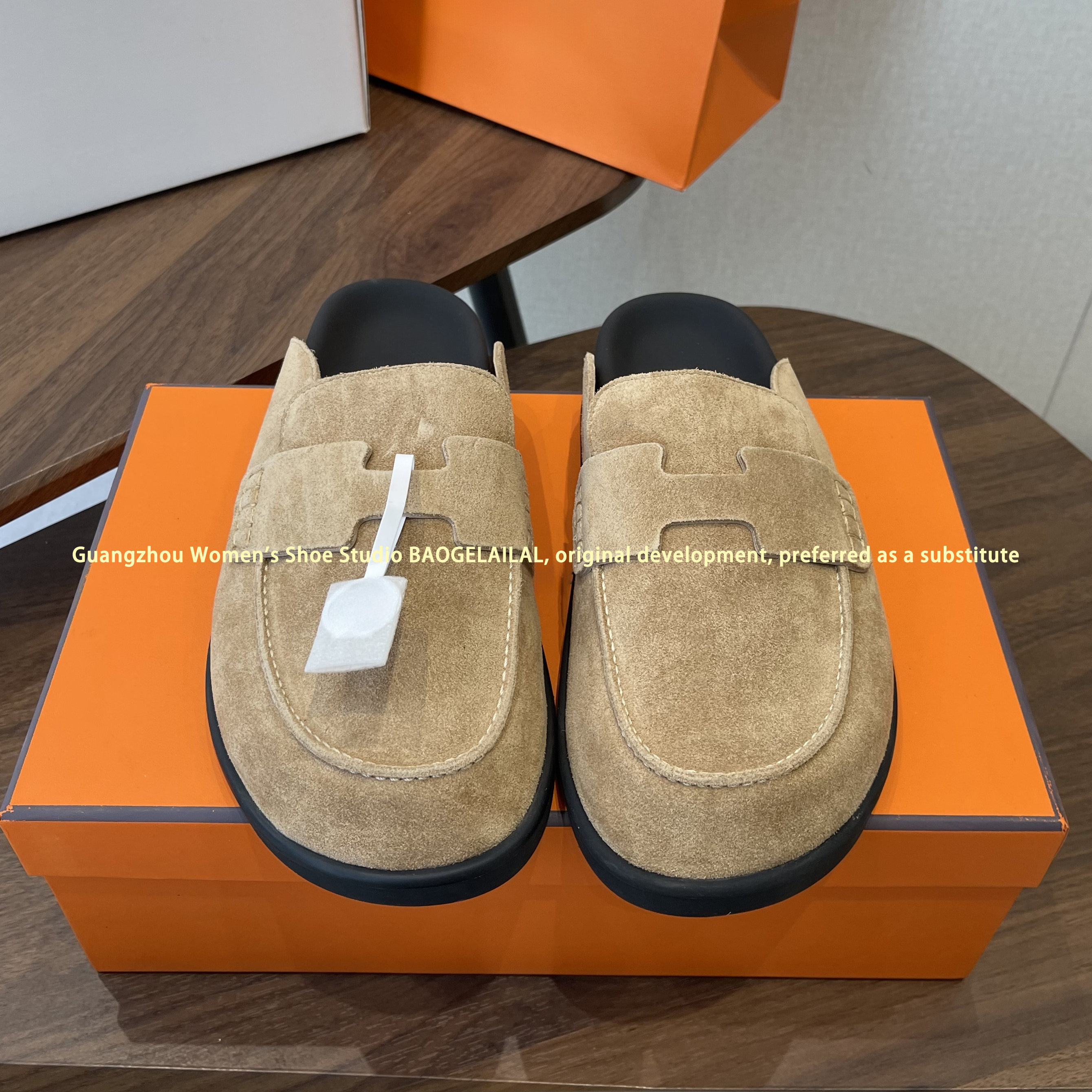 原单品质~26春真皮包头H半拖女穆勒平底半拖勃肯鞋外穿凉拖鞋凉鞋,女鞋,包头拖,淘宝优惠券,粉丝福利购,淘宝优惠卷