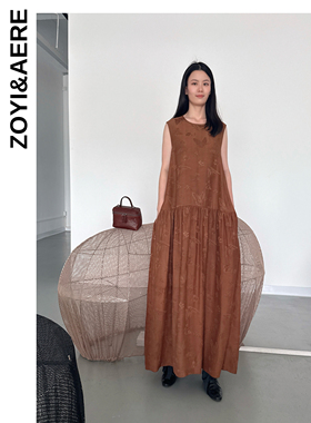 ZOYI AERE 2025新款时尚百搭香云纱连衣裙女宽松显瘦无袖背心裙