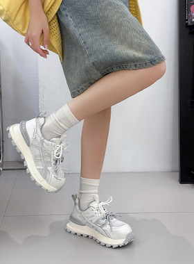 网面阿甘鞋女2026年夏季新款网红真皮厚底轻便透气运动休闲德训鞋