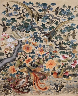 饰画国画客厅装 缂丝百鸟朝凤图玄关画布艺挂装 饰非遗工艺95x80cm