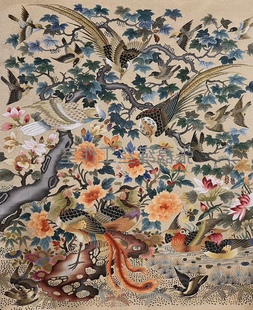 饰非遗工艺95x80cm 缂丝百鸟朝凤图玄关画布艺挂装 饰画国画客厅装