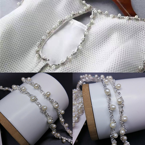 S形小珍珠钻链条 衣服领口肩带袖口发饰头箍装饰diy饰品配件手工