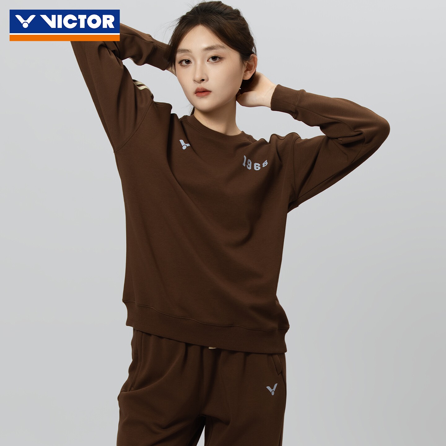 VICTOR威克多羽毛球服胜利男女款套装长裤针织圆领卫衣T-65102