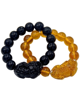 男士貔貅手链玻璃黑曜石招财天然纯黑男女款貔仇手串皮丘送人礼物