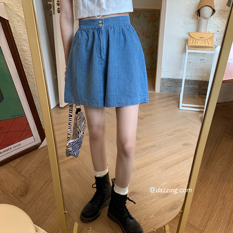 Real price loose and thin high waist two button jeans short women's thin casual wide leg short pants