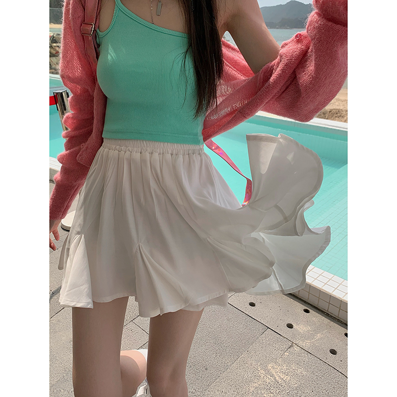 Real price high waist leg length casual and versatile short skirt with light proof lining and pleated skirt