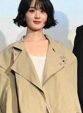 赵丽颖同款卡其色短款工装风衣女高级夹克外套小个子女2024秋冬