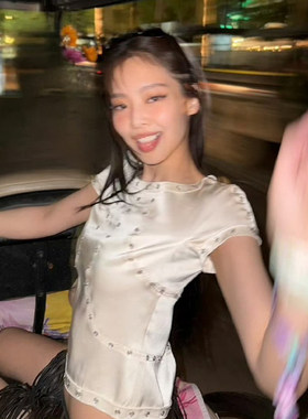 jennie同款vintage复古短袖女夏