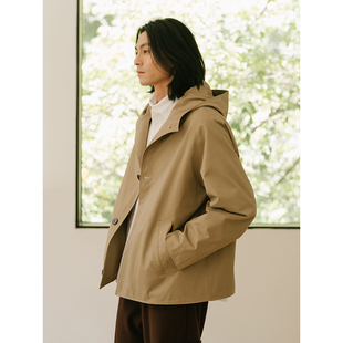 Smart RESEED 格纹内衬 小众宽松通勤外套 Chic 连帽防风短风衣