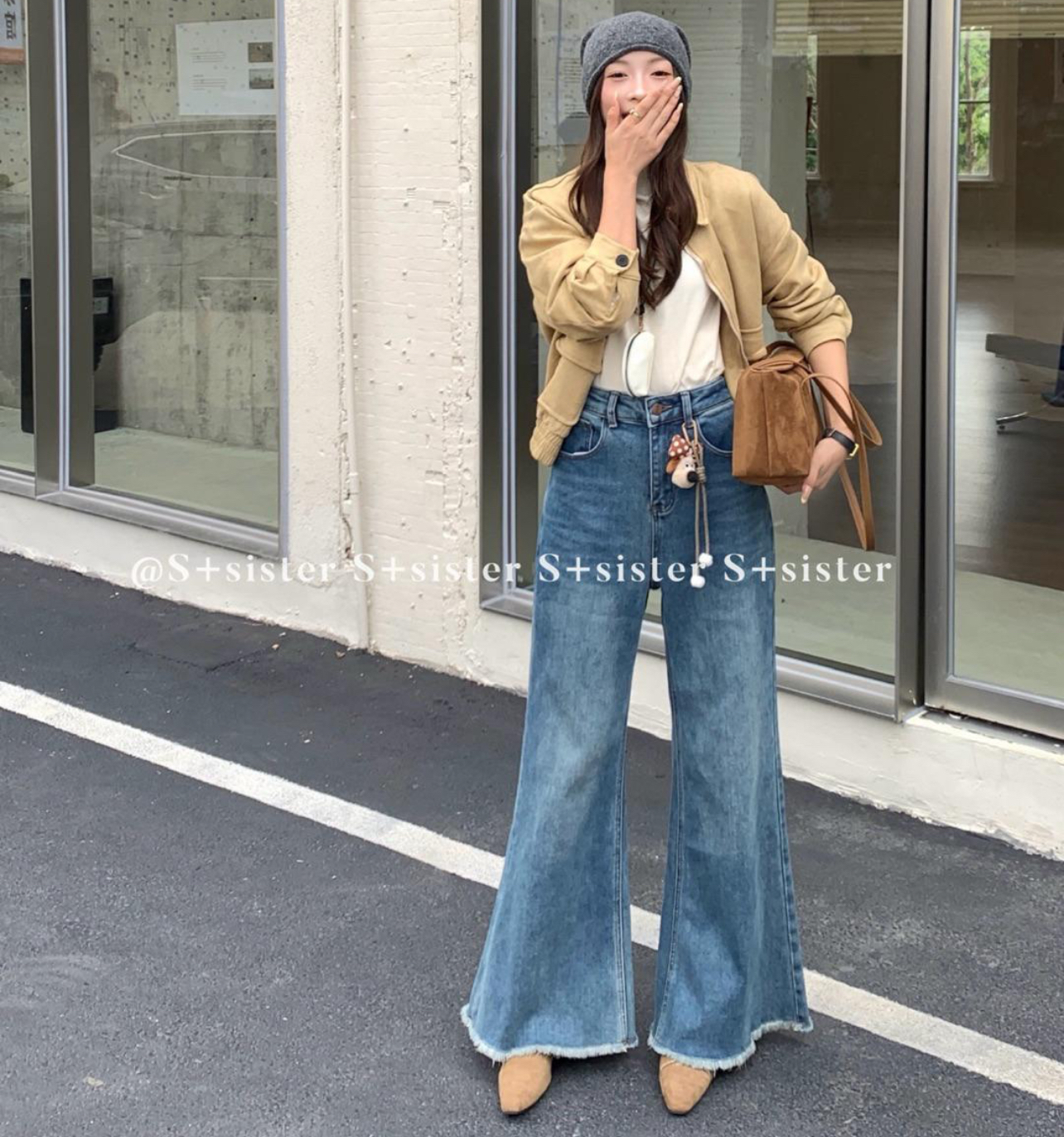 【肉思RS】S+ 家大码女装微喇牛仔长裤女加厚喇叭弹力牛仔裤595