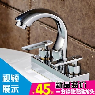 双把双孔面盆菜盆冷热水龙头不锈钢全铜洗手盆水池混水阀纯铜笼头