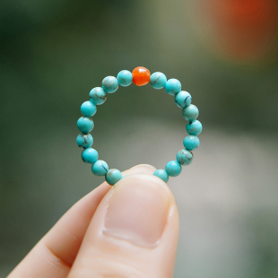 【绿森林】绿松石戒指文玩珠子串珠南红玛瑙小米珠指环尾戒女小指